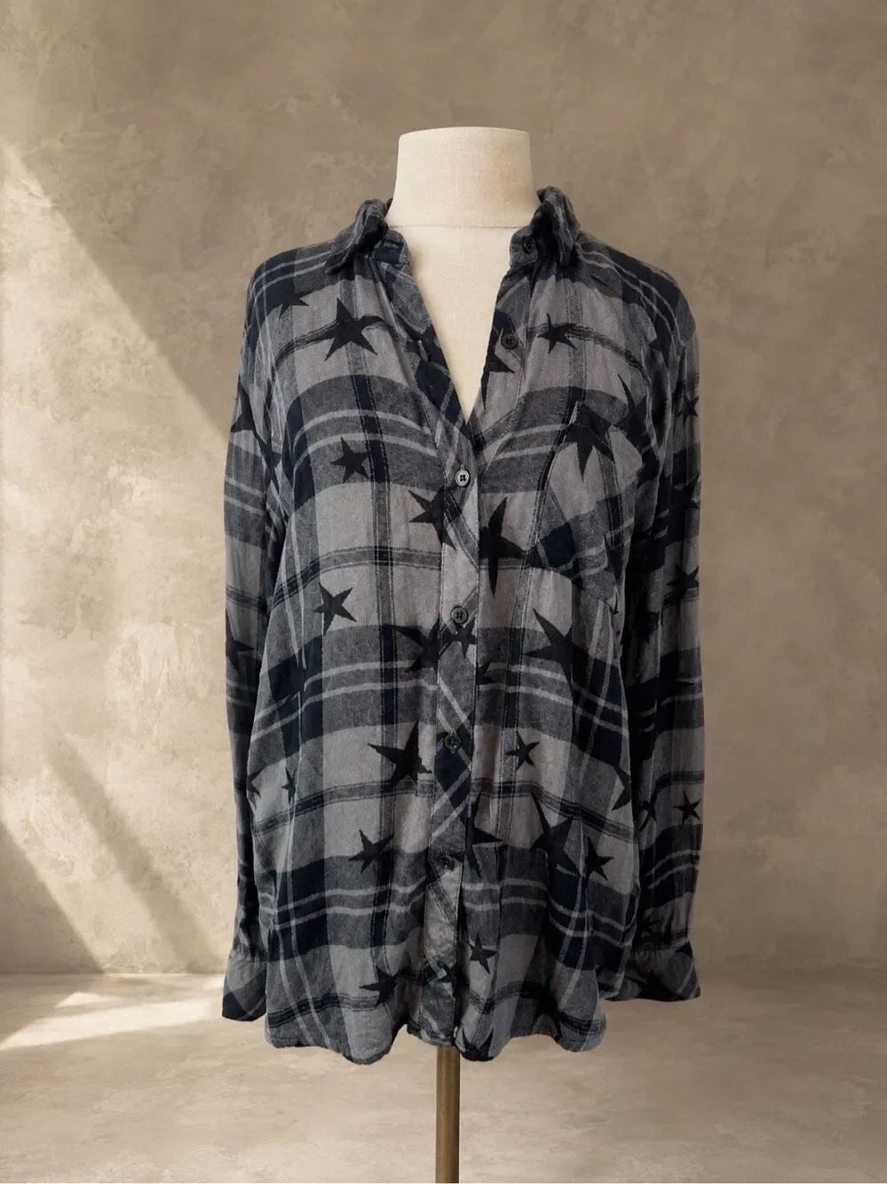 Rails Medium Hunter Ash Twilight Stars Plaid Button Down Shirt Gray Black